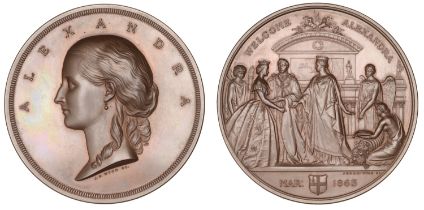 Entry of Princess Alexandra into the City of London, 1863, a copper medal by J.S. & A.B. Wyo...