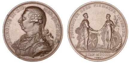 Union of Great Britain and Ireland, 1801, a bronze medal by C.H. KÃ¼chler, armoured bust of G...