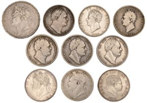 George III, Halfcrown, 1819 (S 3789); George IV, Crown, 1822 tertio; Halfcrowns (4), 1823, 1...