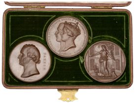 Crystal Palace Opened, Sydenham, 1854, bronze medals (3), all 64mm, by J.G. Adams, jugate bu...