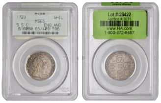 George I (1714-1727), Shilling, 1723 ss c, first bust, c over ss below dvx (ESC 1590; S 3647...