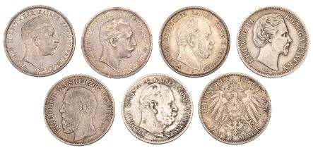 Germany, BADEN, Friedrich, 2 Marks, 1876g (KM 265); BAVARIA, Ludwig II, 2 Marks, 1876d (KM 9...