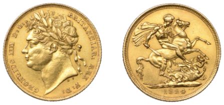 George IV (1820-1830), Sovereign, 1824 (M 8; S 3800). Good very fine, but surfaces dulled an...