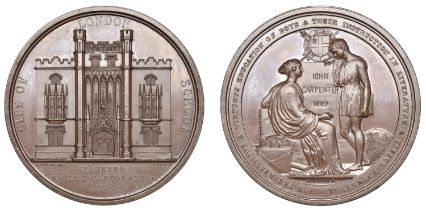 Foundation of the City of London School, 1834, a copper medal by B. Wyon, faÃ§ade of building...