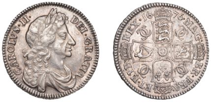 Charles II (1660-1685), Halfcrown, 1676, fourth bust, edge vicesimo octavo (ESC 471; S 3367)...