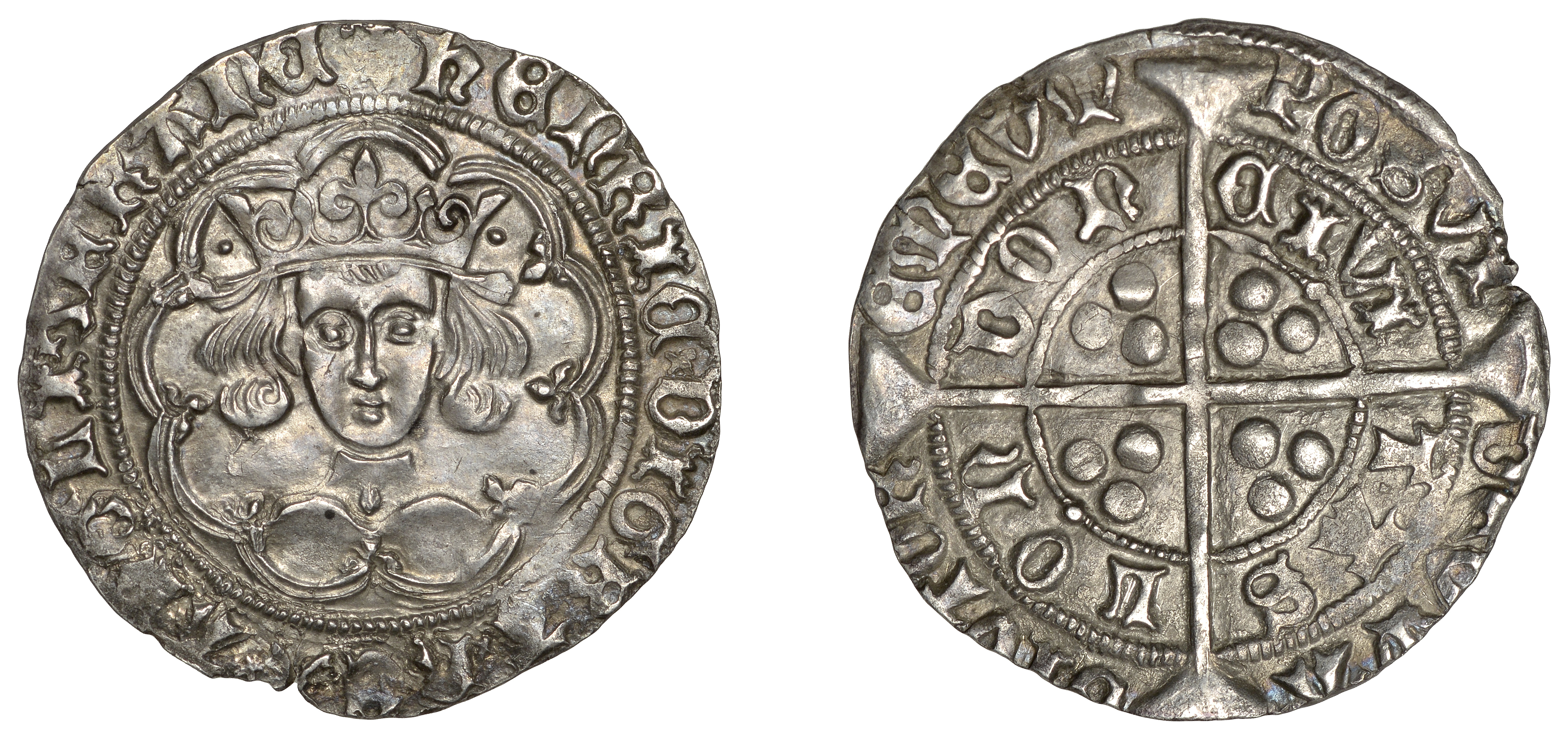 Henry VI (First reign, 1422-1461), Leaf-Pellet issue, Groat, class C, London, mm. cross IIIb...