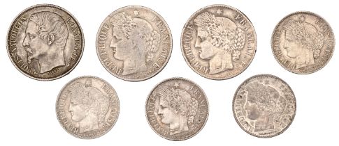 Second Republic, 50 Centimes (3), 1850bb, 1851a, 1852a (Gad. 411-2); 20 Centimes (4), 1850a...
