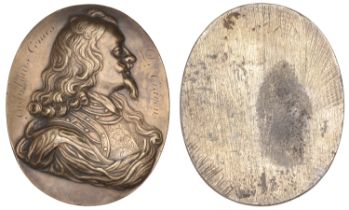 Charles I, a uniface oval bronze plaque, c. 1720, unsigned [but perhaps after J. Roettier],...