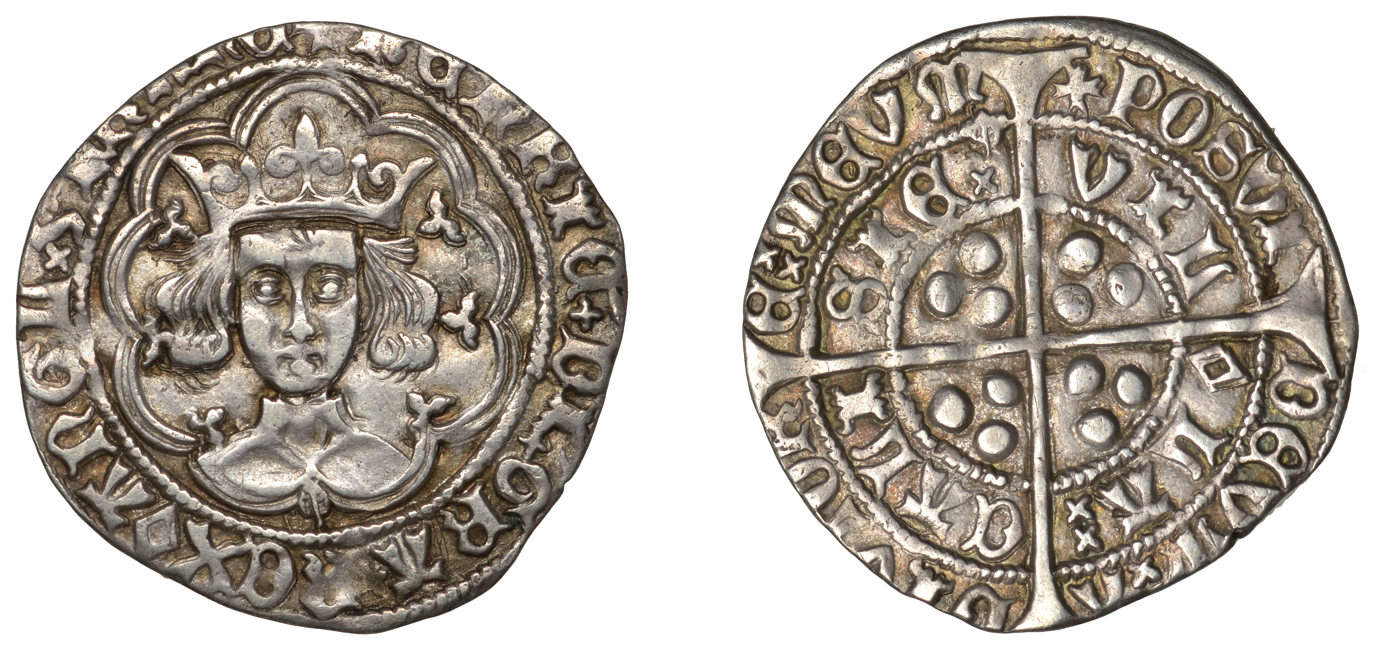 Henry VI (First reign, 1422-1461), Leaf-Mascle issue, Groat, Calais, mm. cross V, leaf in br...