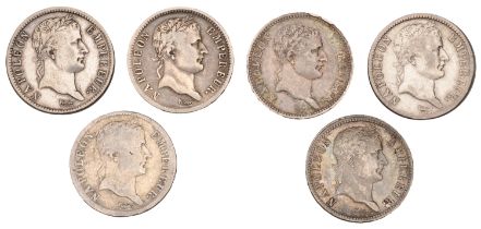 Napoleon I, Franc (6), 1809b, 1809k, 1810a, 1810d, 1811a, 1813a (Gad. 447) [6]. Varied state...