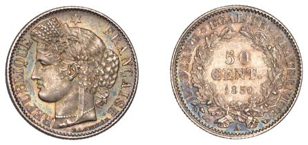 Second Republic, 50 Centimes, 1850a, Paris (Gad. 411; KM 769.1). Extremely fine and toned Â£...
