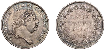 George III (1760-1820), Bank of England, Three Shillings, 1812, type 2 (ESC 2079; S 3770). G...