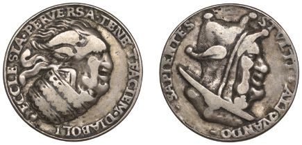 Anti-Papal, a cast silver medal, undated [17th century], reversible heads of the Pope and th...