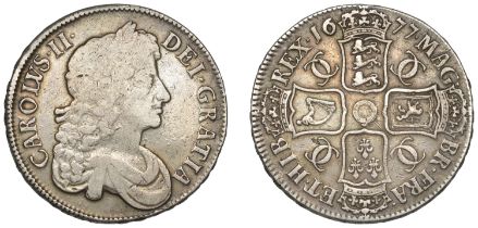 Charles II (1660-1685), Crown, 1677, third bust, edge vicesimo nono (ESC 398; S 3358). Fine...