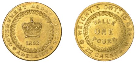 Australia, SOUTH AUSTRALIA, Adelaide Pound, 1852, second type, 8.76g/12h (KM 2; F 3). Extrem...