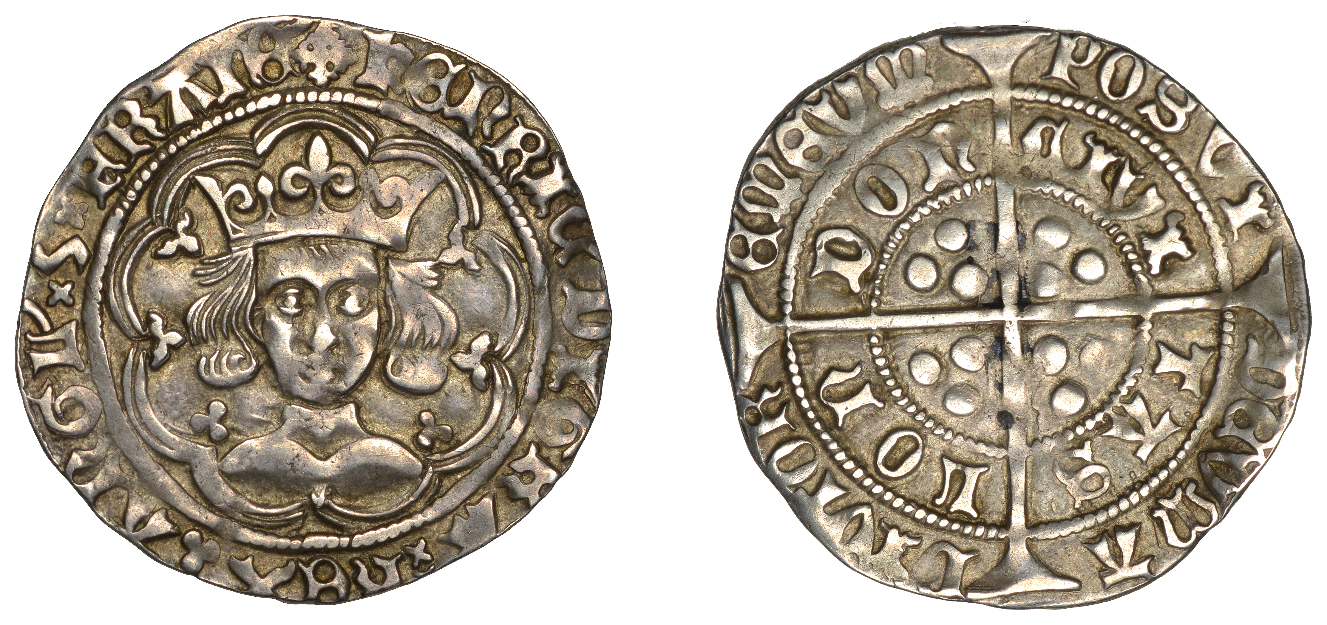 Henry VI (First reign, 1422-1461), Trefoil issue, Groat, class C, London, mm. cross IIIb on...