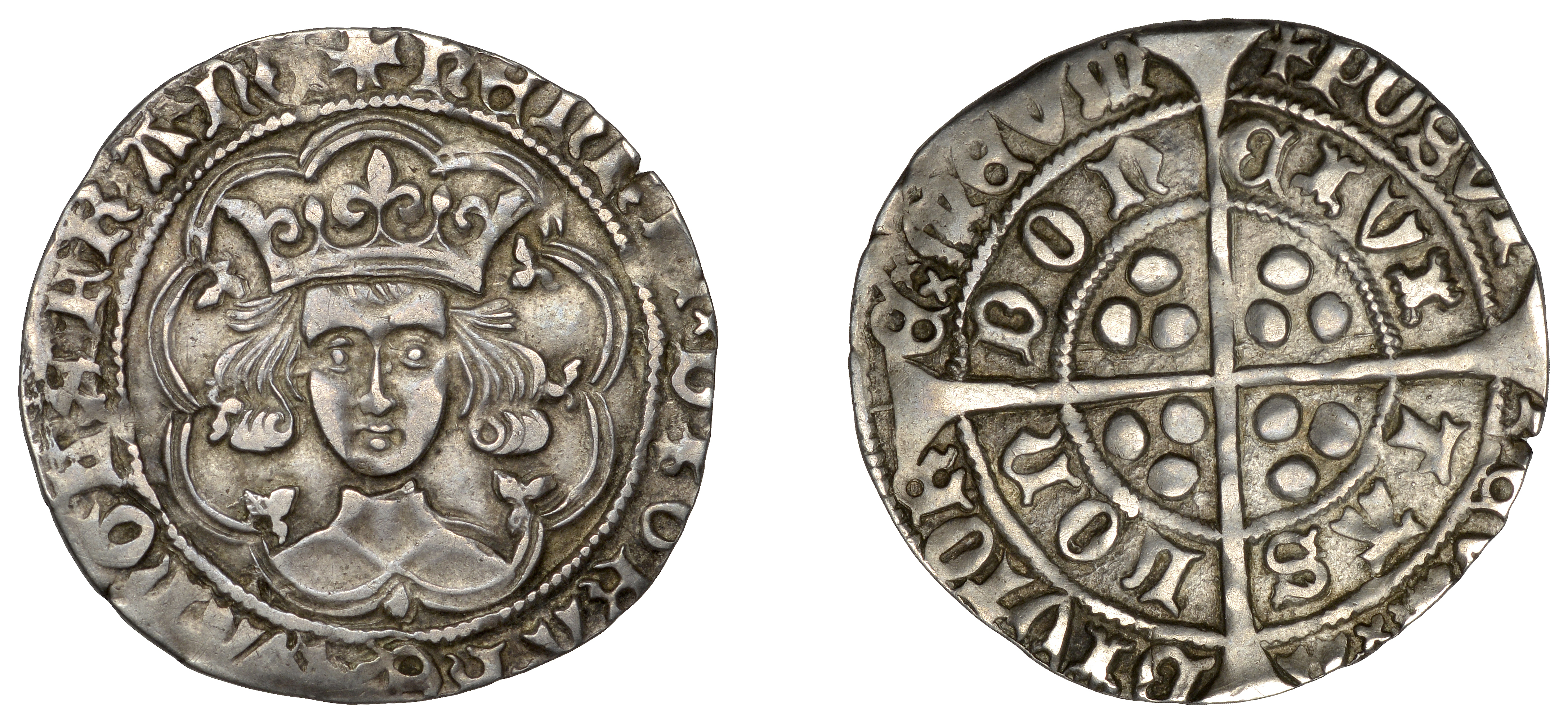 Henry VI (First reign, 1422-1461), Leaf-Mascle/Leaf-Trefoil mule, Groat, mm. crosses IV/V, l...