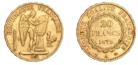 France, Third Republic, 20 Francs, 1878a (Gad. 1063; F 592). Very fine Â£240-Â£300