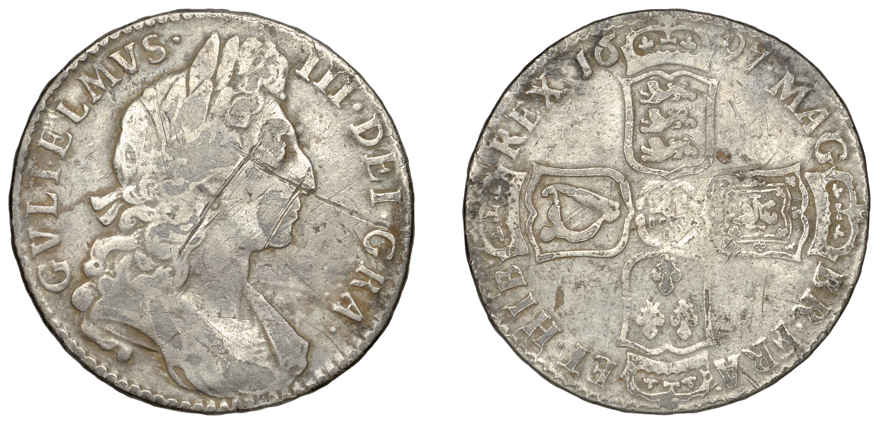 William III (1694-1702), Halfcrown, 1697, edge nono (ESC 1021; S 3487). About fine, surface...
