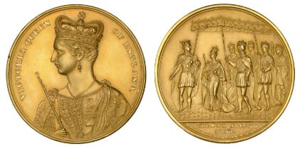 Victoria, Coronation, 1838, a gilt-copper medal by J. Barber for Griffin & Hyams, crowned bu...