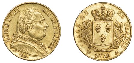 Louis XVIII (first reign), 20 Francs, 1815a, Paris (Gad. 1026; F 525). Very fine Â£240-Â£300