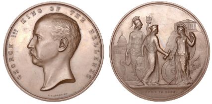 Visit of George I of Greece to London, 1880, a bronze medal by G.G. Adams, bust left, rev. L...