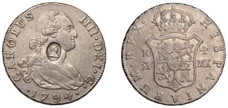 George III (1760-1820), Bank of England, SPAIN, Charles IV, 4 Reales, 1794mf, Madrid, obv. c...