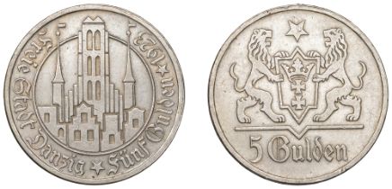Danzig, Free City, 5 Gulden, 1923 (Kop. 7845; KM 147). Very fine Â£150-Â£180