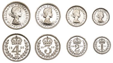 Elizabeth II (1952-2022), Sterling issues, Maundy set, 1956 (ESC 4566; S 4131) [4]. About as...