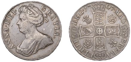 Anne (1702-1714), Crown, 1707, roses and plumes, edge sexto (ESC 1343; S 3578). Some minor o...