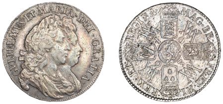 William and Mary (1688-1694), Halfcrown, 1693, stops after gratia and before rex, edge qvint...