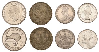Australia, George V, Shilling, 1931 (KM 26); NEW ZEALAND, George VI, Florin, 1941 (KM 10.1);...