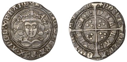 Henry VI (First reign, 1422-1461), Annulet-Trefoil sub-issue, Groat, Calais, mm. crosses II/...