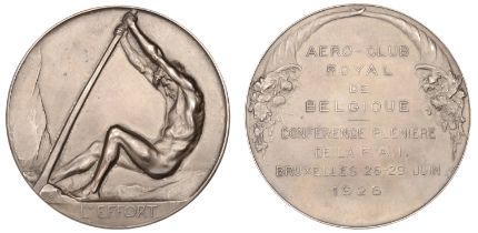 BELGIUM, Aero-Club Royal, L'Effort, 1928, a silver medal by J. Dupon for Fonson, nude male f...