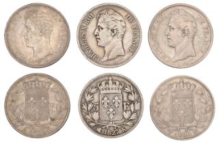 Charles X, 5 Francs (3), 1826a, 1827k, 1830ma (Gad. 643-4) [3]. Fine to very fine Â£80-Â£100