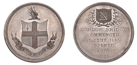 Opening of London Bridge, 1831, a copper medal by B. Wyon, arms, crest and motto of the City...