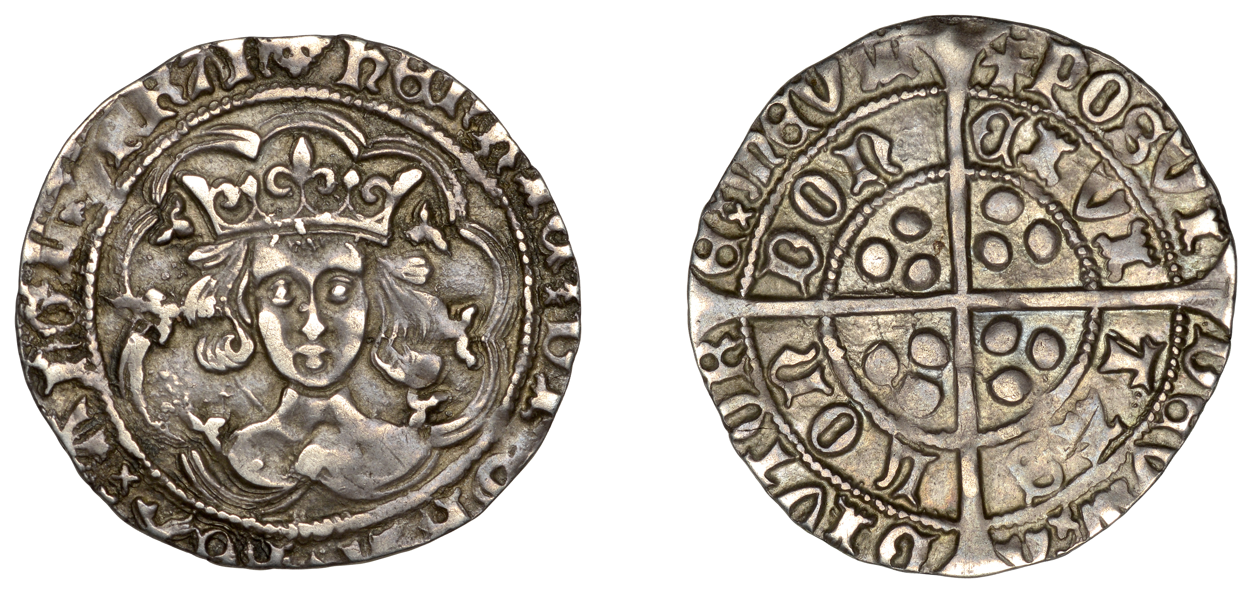 Henry VI (First reign, 1422-1461), Leaf-Trefoil issue, Groat, class A, London, mm. crosses I...
