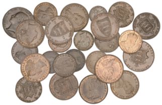 Jersey, Victoria to George V, assorted copper (7) and bronze (18) coins [25]. Varied state...