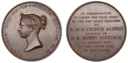 Foundation of the New Royal Exchange, 1842, a copper medal by W. Wyon, diademed head of Vict...