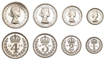 Elizabeth II (1952-2022), Sterling issues, Maundy set, 1956 (ESC 4566; S 4131) [4]. About as...
