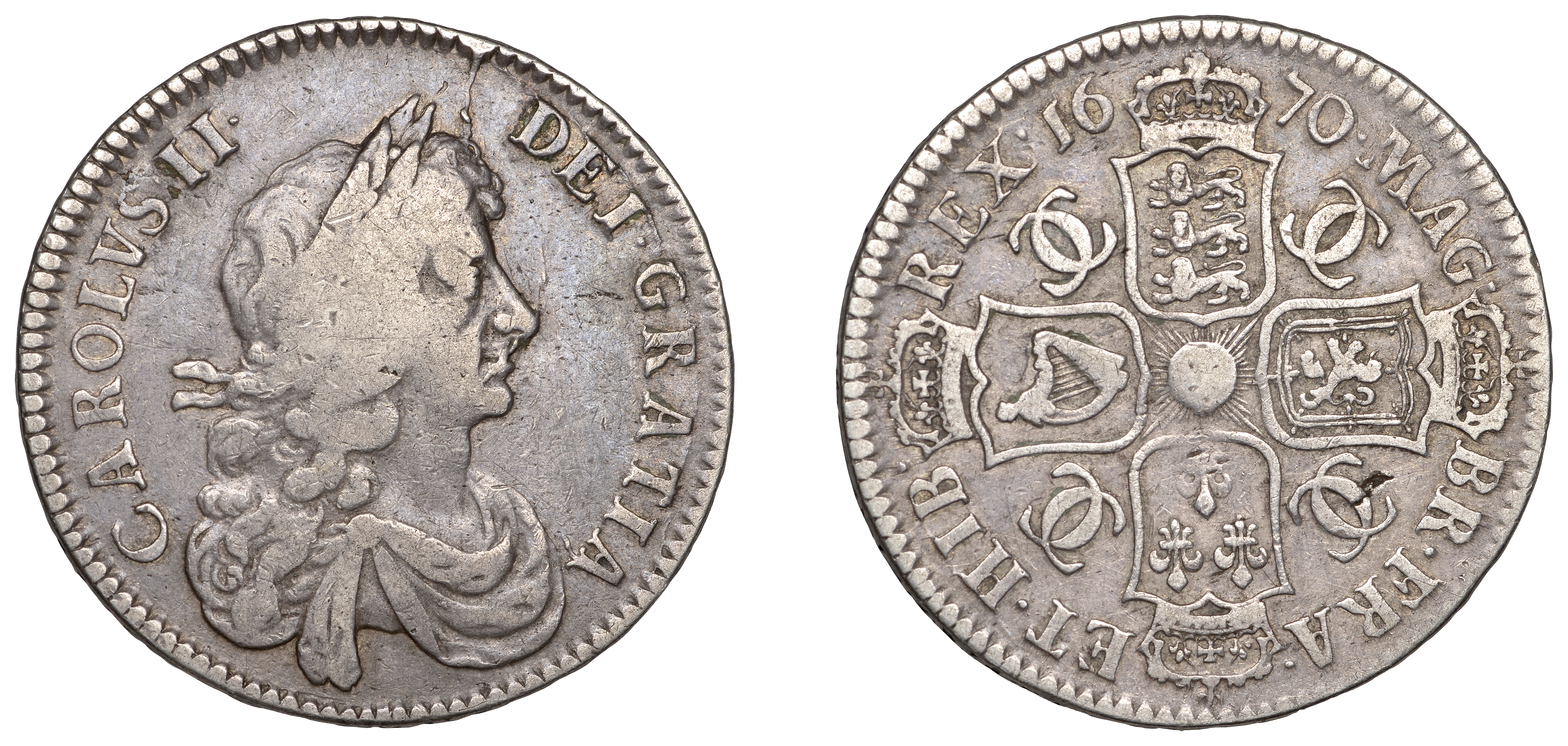 Charles II (1660-1685), Halfcrown, 1670, third bust, edge vicesimo secvndo (ESC 453; S 3365)...