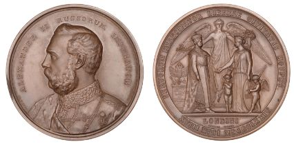 Visit of Czar Alexander II to London, 1874, a bronze medal by C. Wiener for the Corporation...