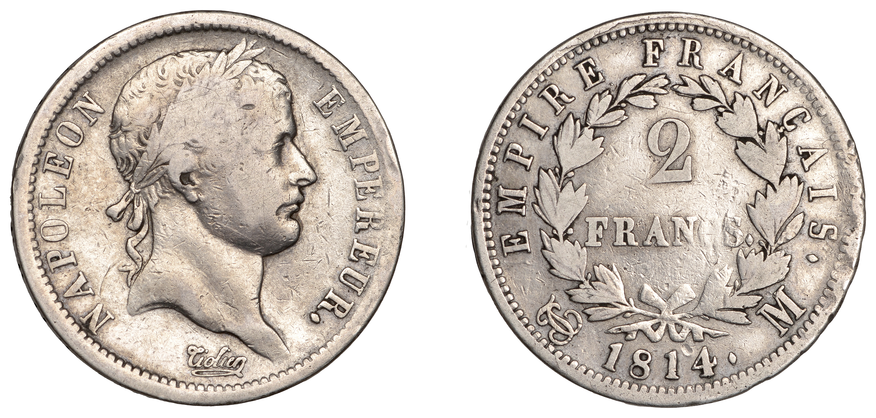 Napoleon I, 2 Francs, 1814m, Toulouse (Gad. 501; KM 693.10). Fine, rare Â£100-Â£120