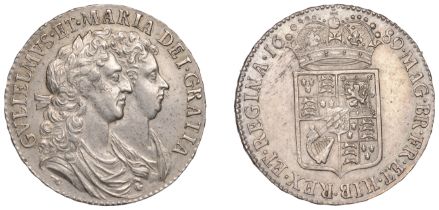 William and Mary (1688-1694), Halfcrown, 1689, second shield, caul only frosted, pearls, edg...