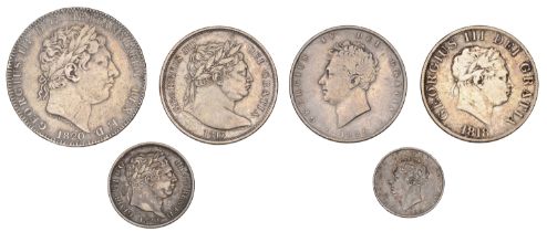 George III, Crown 1820 lx, Halfcrowns (2), 1817 type 1, 1818, Shilling 1820 (S 3787-90); Geo...