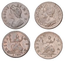 George II, Farthings (2), 1737, 1754 (S 3720, 3722) [2]. First with some edge bruises, very...