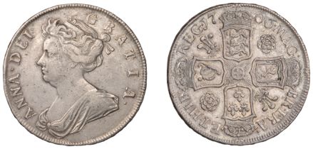 Anne (1702-1714), Halfcrown, 1706, roses and plumes, edge qvinto (ESC 1361; S 3582). About v...