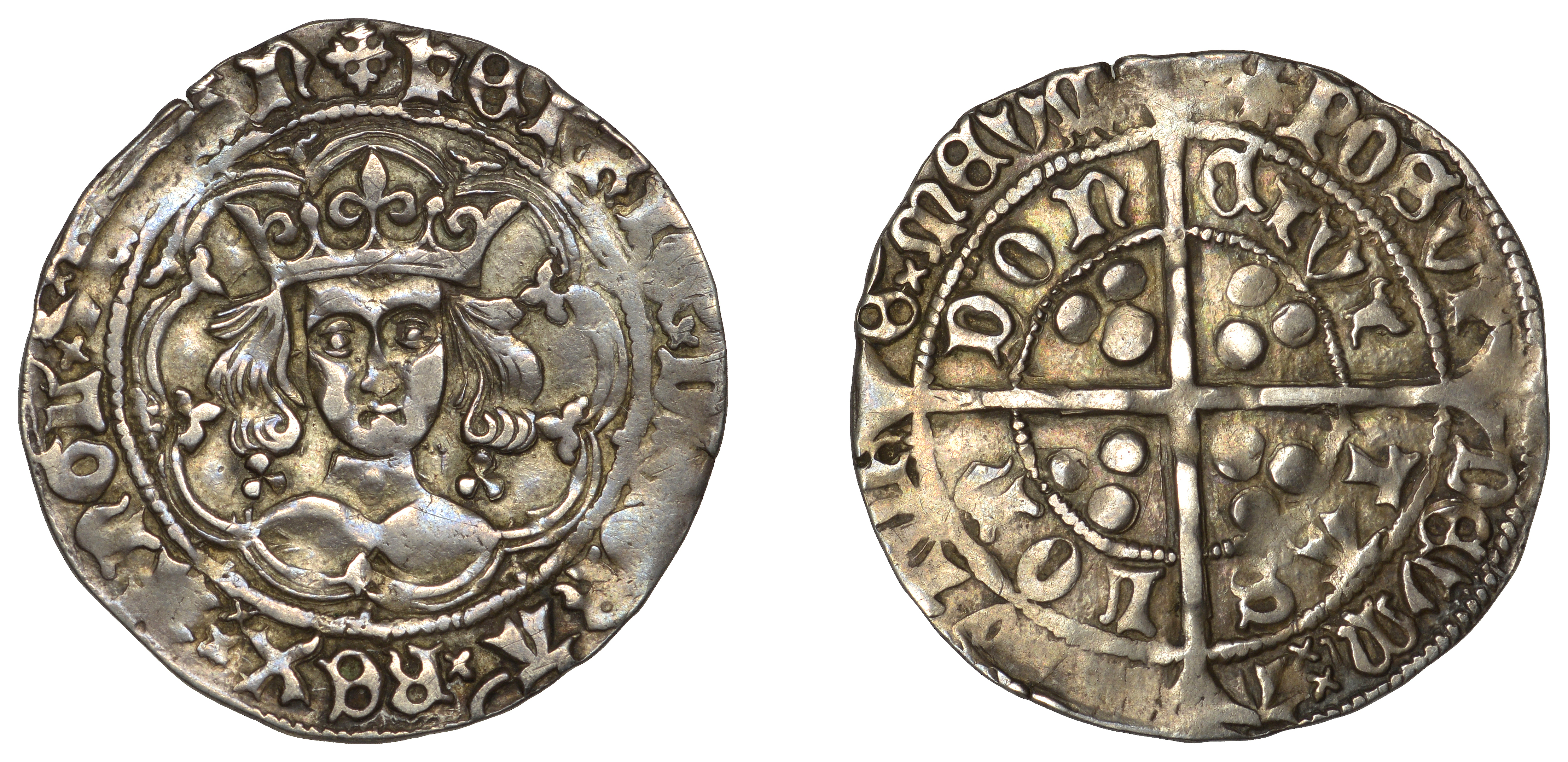 Henry VI (First reign, 1422-1461), Trefoil issue, Groat, class B, London, mm. crosses IIIb/V...