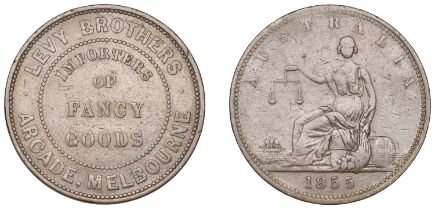 Australia, Victoria, MELBOURNE, Levy Brothers, Penny, 1855 (G 161; A 320). About very fine,...
