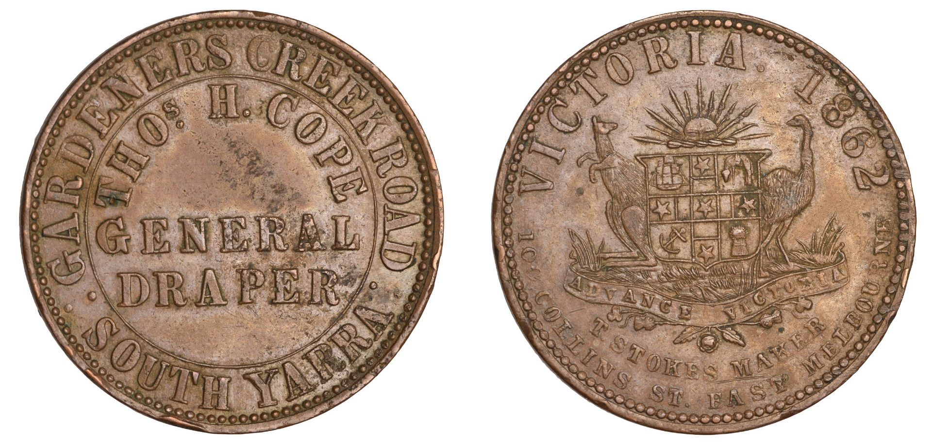 Australia, Victoria, SOUTH YARRA, Thomas H. Cope, Penny, 1862 (G 49a; A 81). Minor edge knoc...